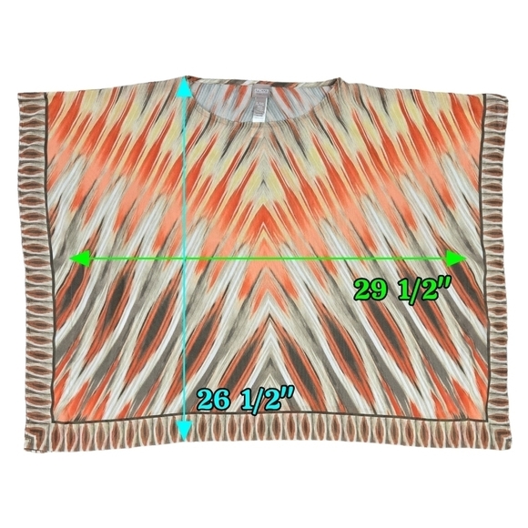 Chico's Orange Brown Fiery Earthy Lightweight Sheer Boho Poncho With Armholes - Picture 3 of 8